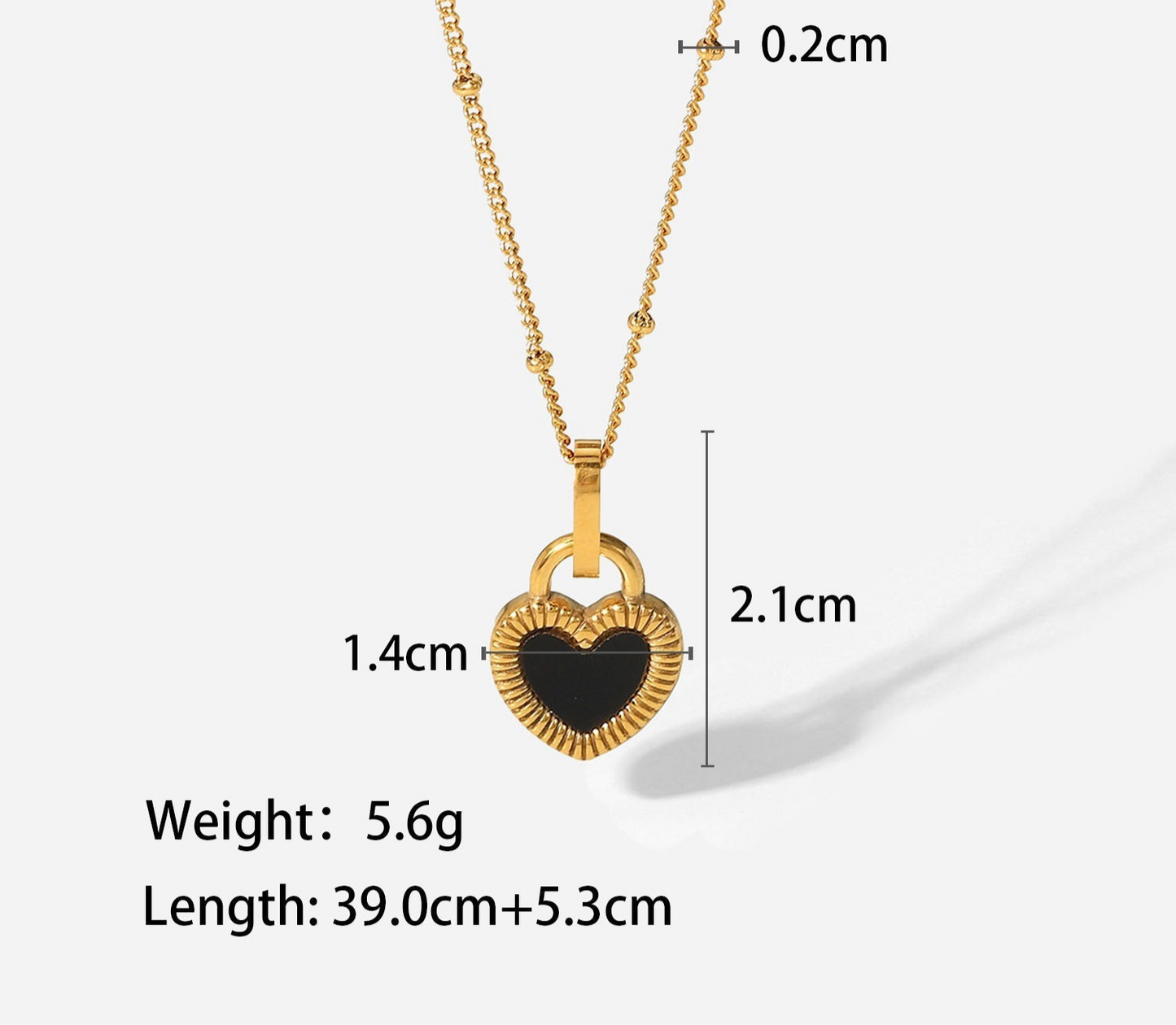 Black necklace with measurements