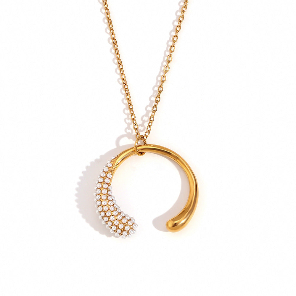 Half Set Moon with Pearl detail Necklace
