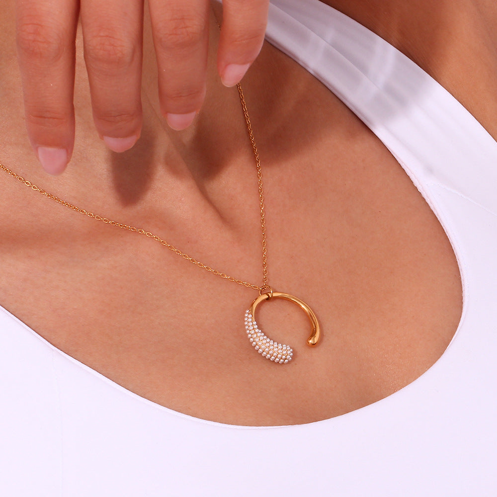 Half Set Moon with Pearl detail Necklace