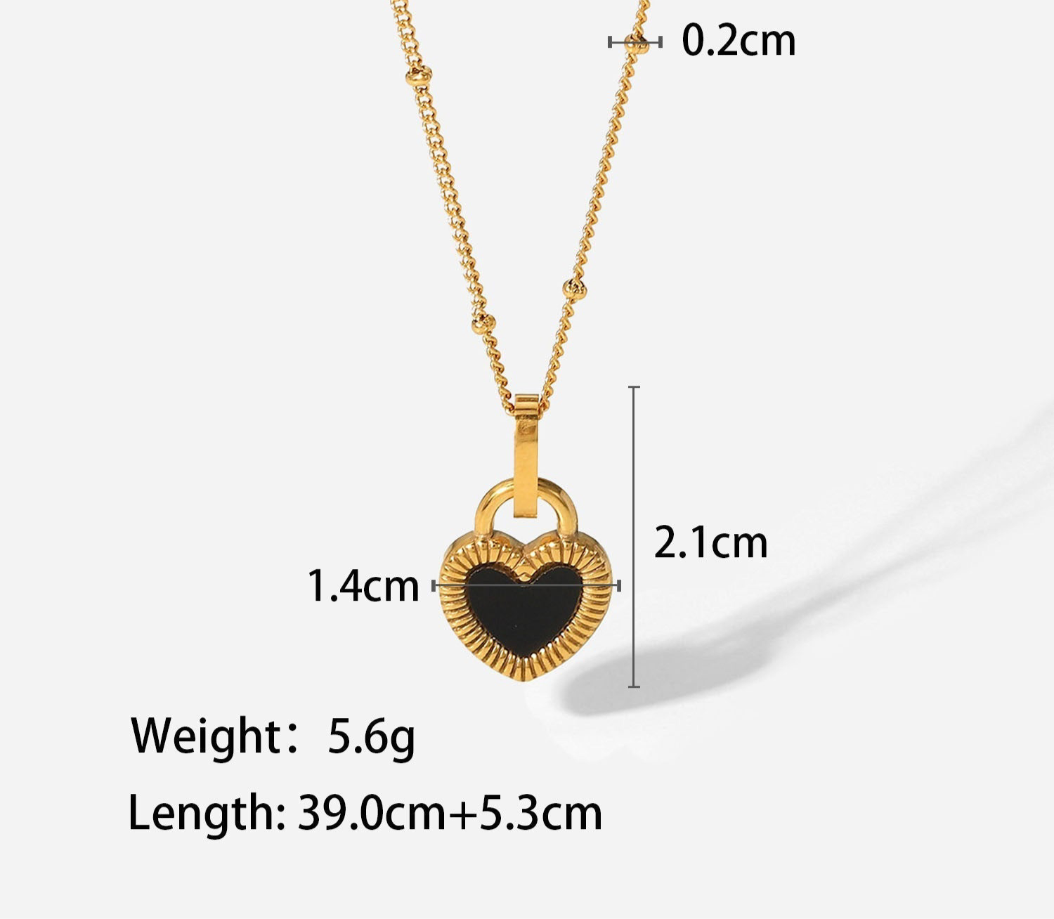Black necklace with measurements