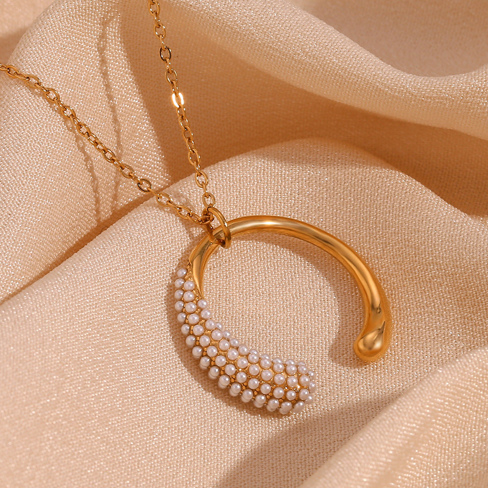 Half Set Moon with Pearl detail Necklace