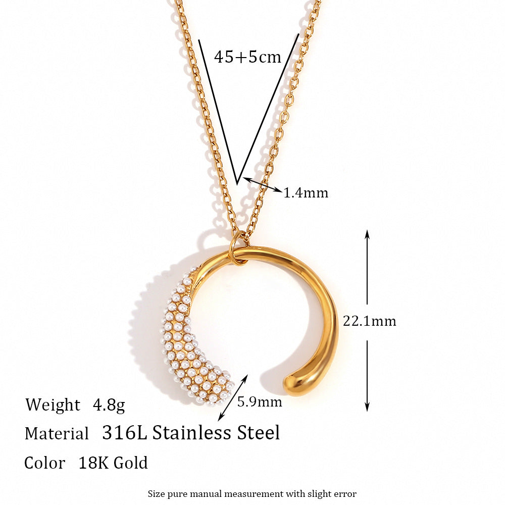 Half Set Moon with Pearl detail Necklace